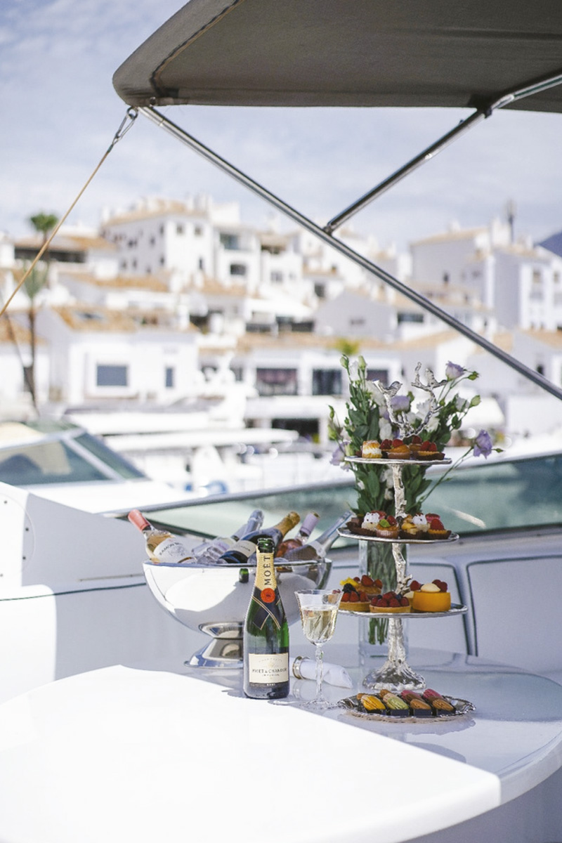 Champagne and canapés aboard the Maiora 26DP in Puerto Banús